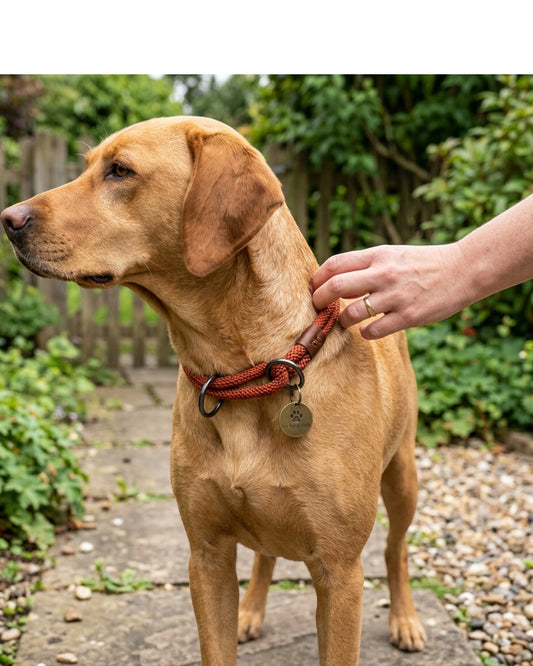 Yean Braided Rope Slip Dog Collar 45 cm Rust - Lifestyle view